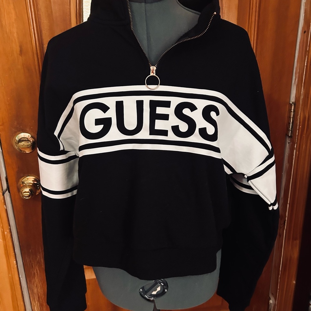 Guess Black and White Quarter-Zip Sweater